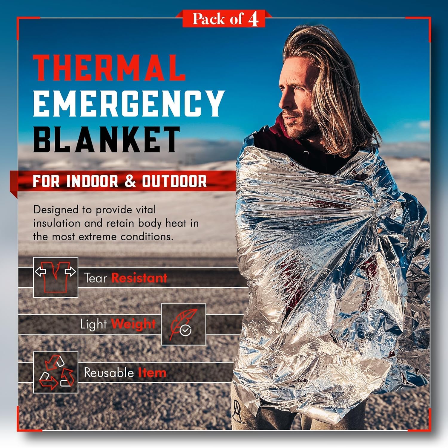Emergency Blanket 4-Pack Space Mylar Blankets