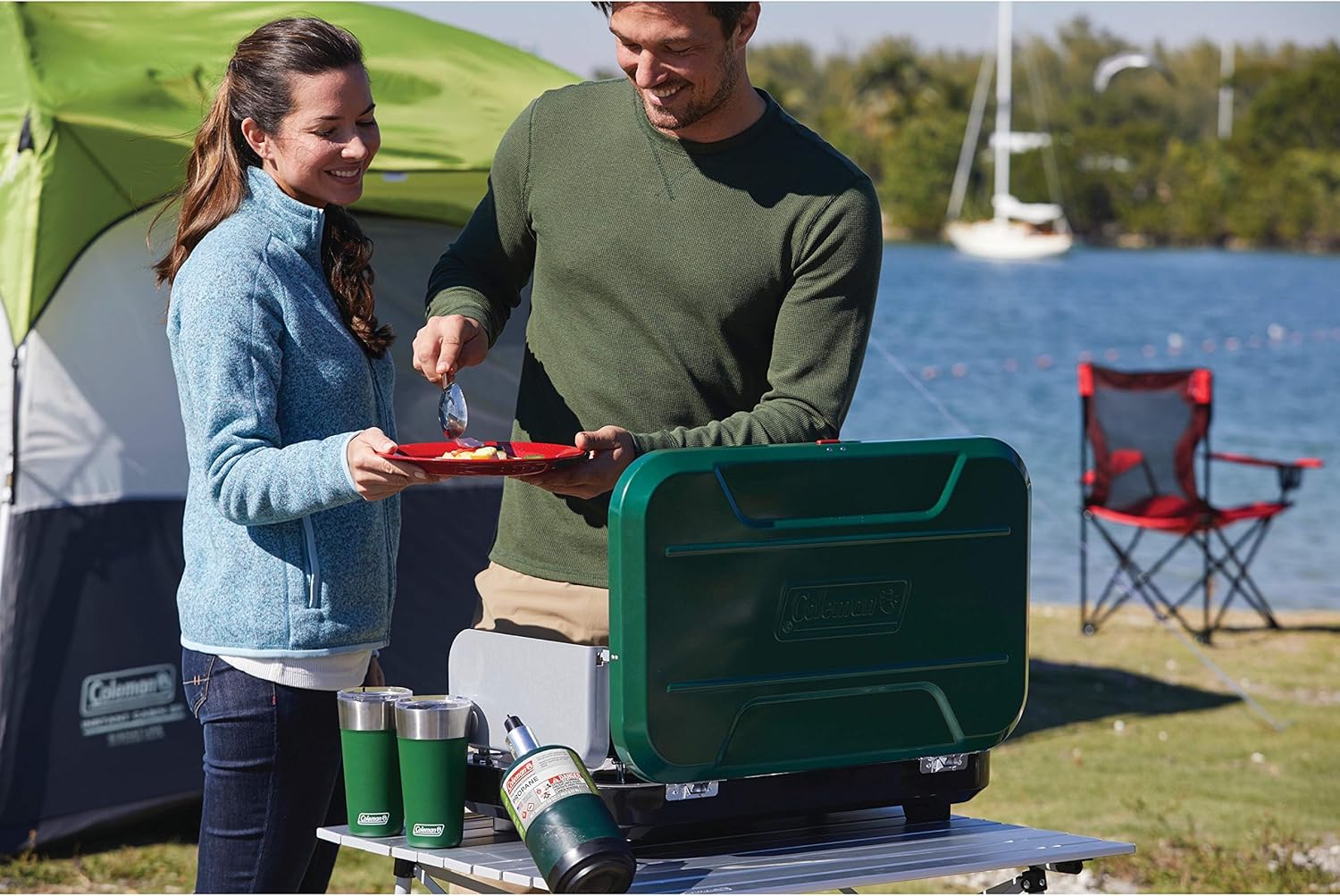 Coleman 24-Piece Enamel Dinnerware Set for Outdoor Dining, Dishwasher Safe