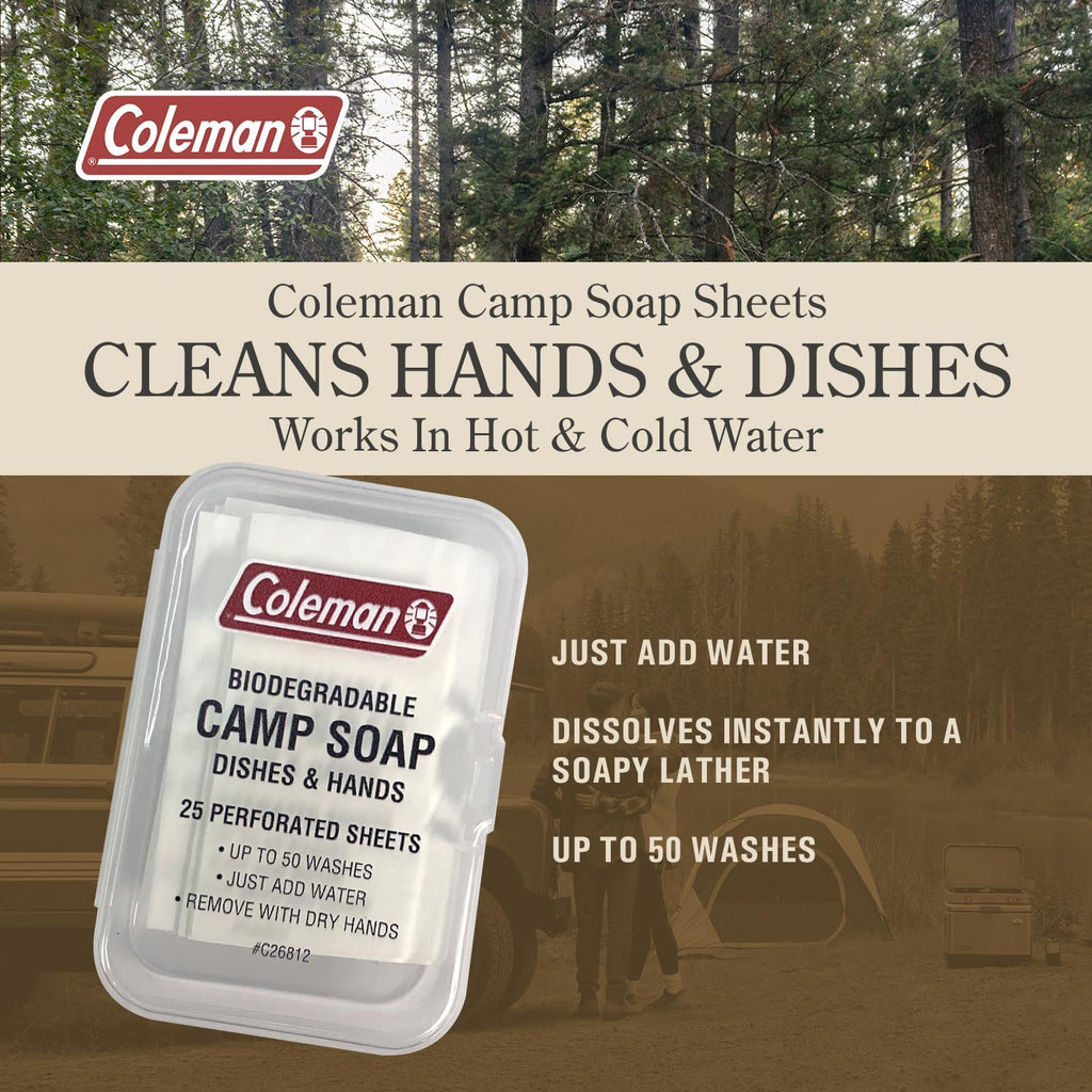 Coleman Camp Soap Sheets – 25 Travel Soap Sheets, TSA-Approved for Travel