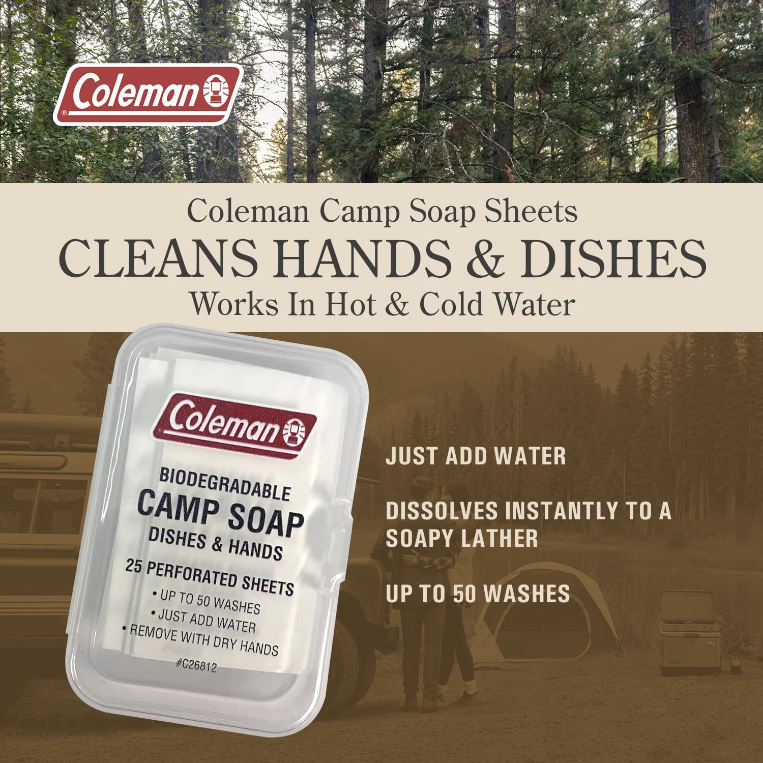 Coleman Camp Soap Sheets – 25 Travel Soap Sheets, TSA-Approved for Travel
