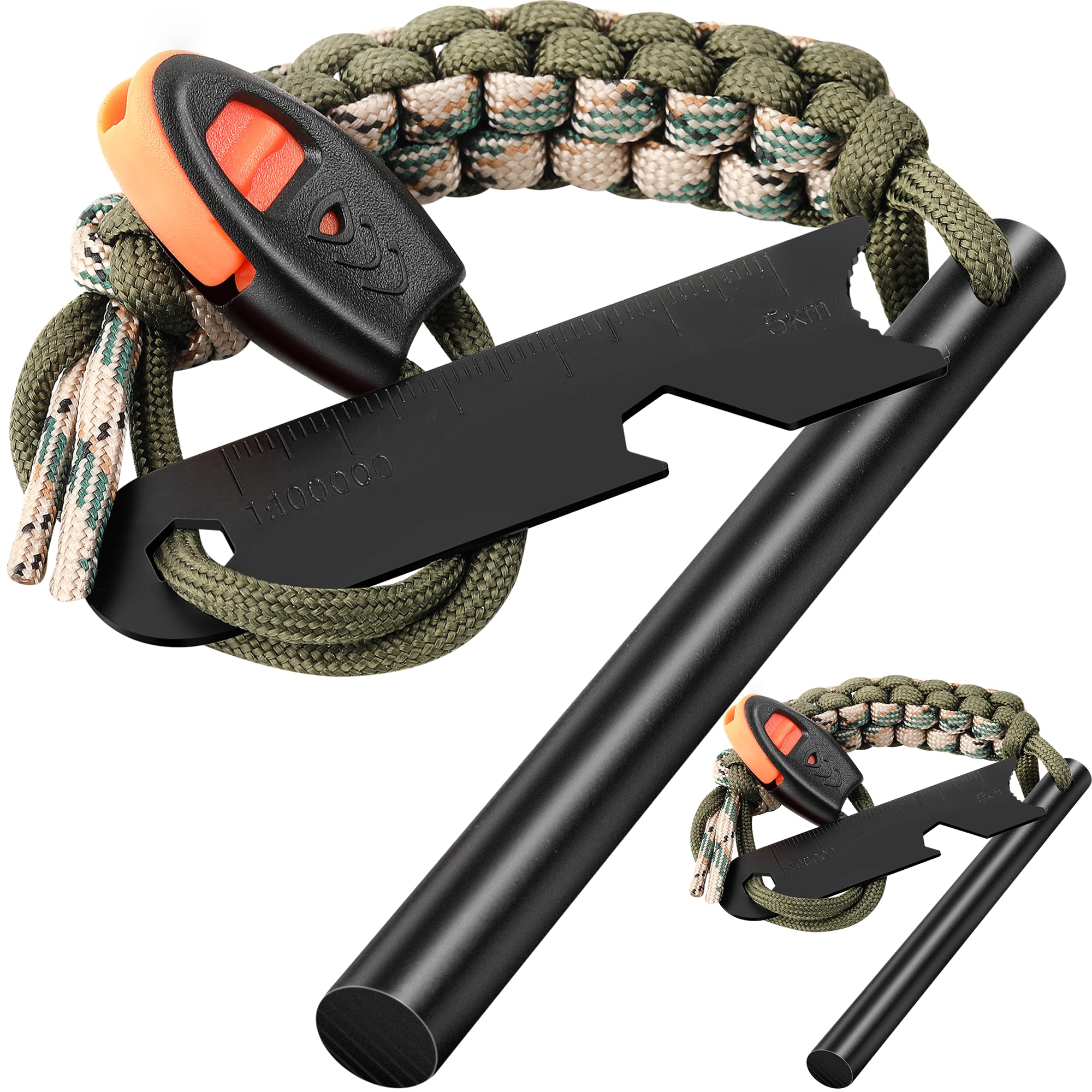 Ferro Rod Flint Fire Starters and Steel Survival Tool with Paracord