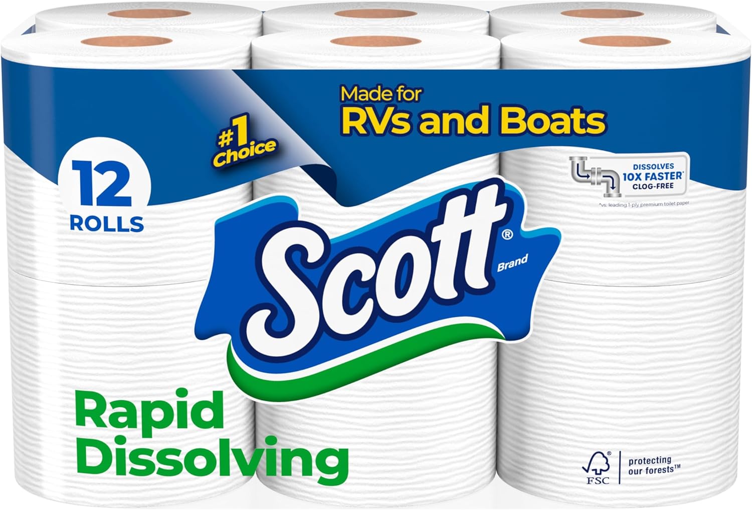 Scott Rapid-Dissolving Toilet Paper, Septic-Safe, for RVs and Boats, Biodegradable