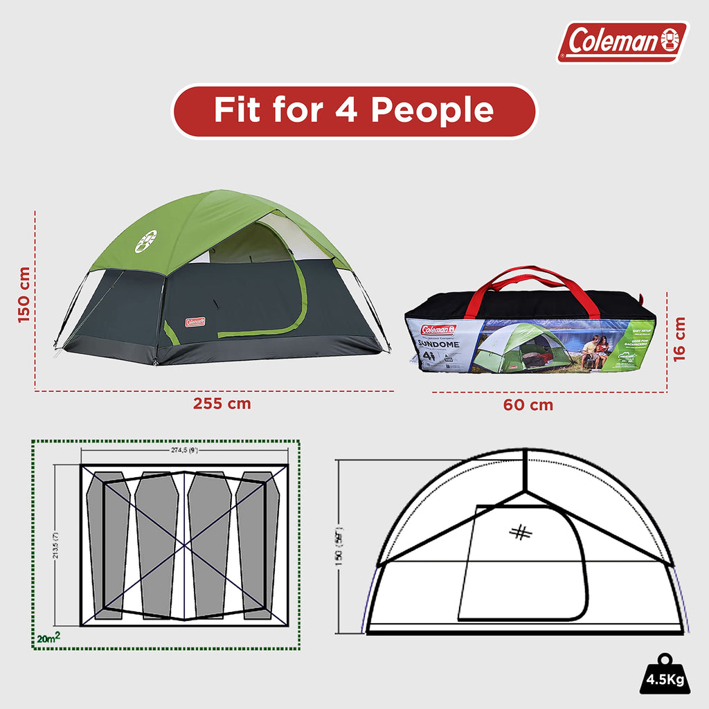 Coleman Sundome Camping Tent with Rainfly, 2/3/4/6 Person Tent Sets Up in 10 Mins, Weatherproof