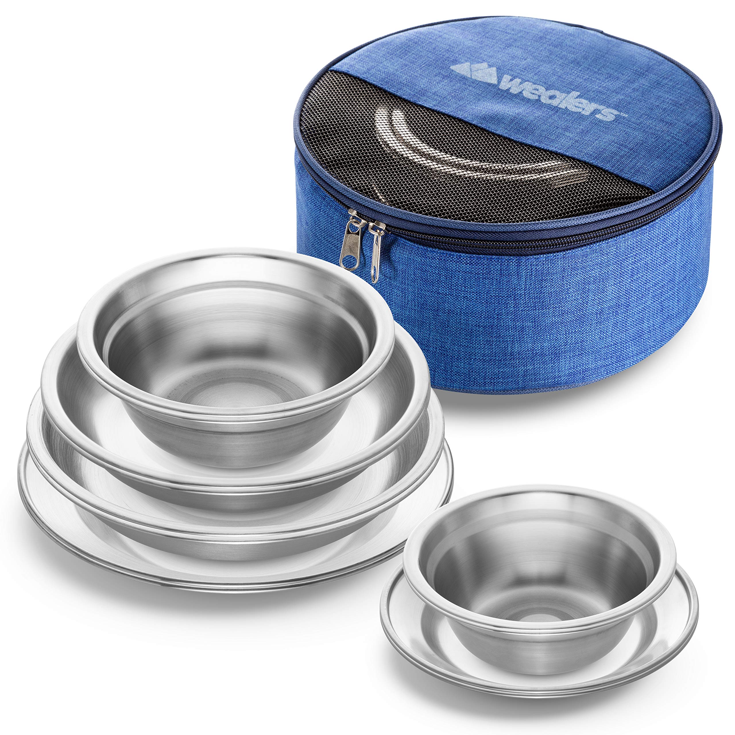 Stainless Steel Plates and Bowls Camping Set Incl. Travel Bag