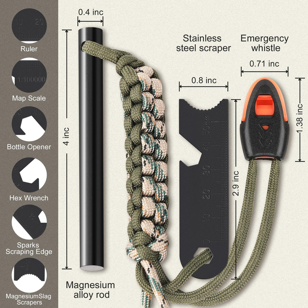 Ferro Rod Flint Fire Starters and Steel Survival Tool with Paracord