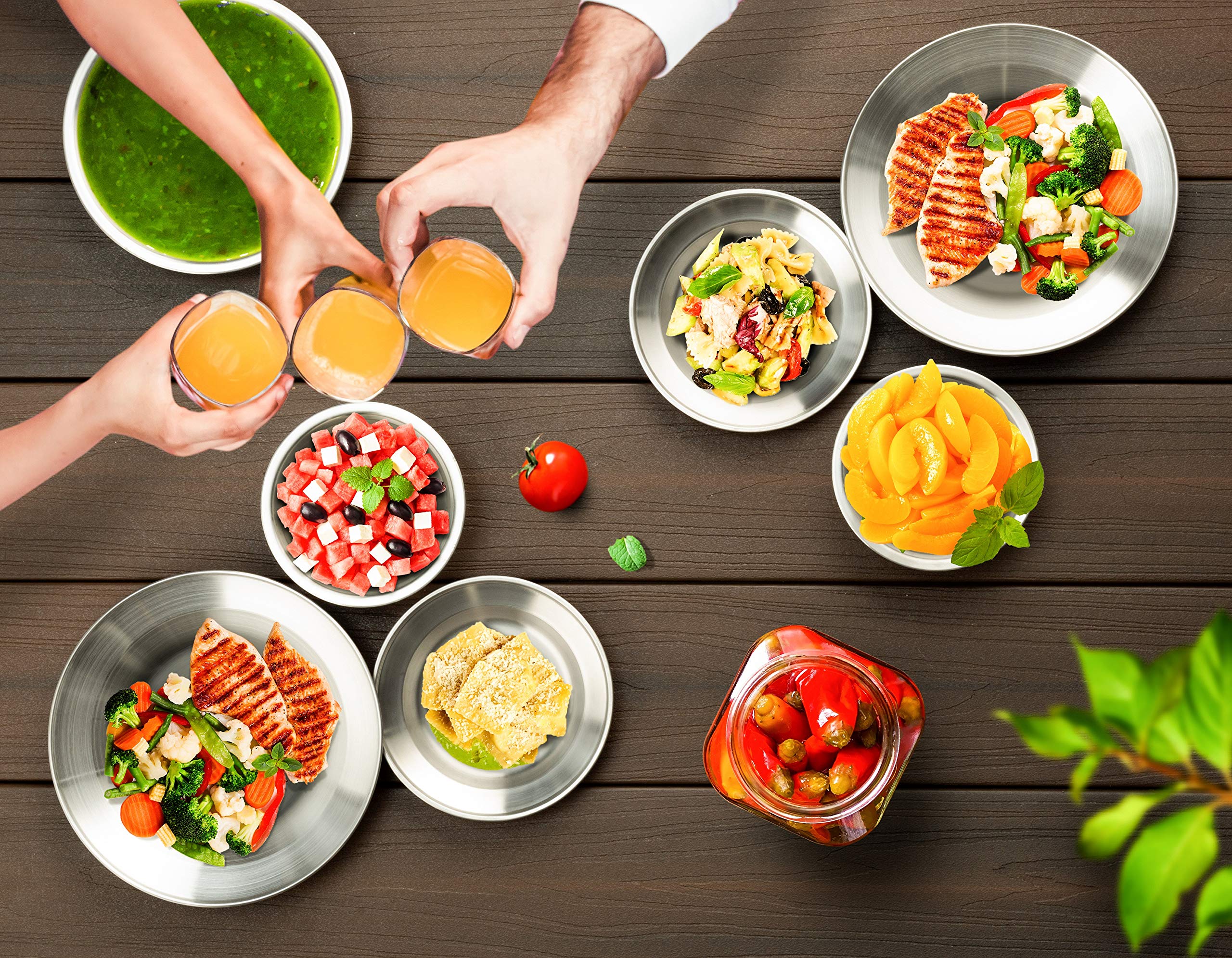 Stainless Steel Plates and Bowls Camping Set Incl. Travel Bag