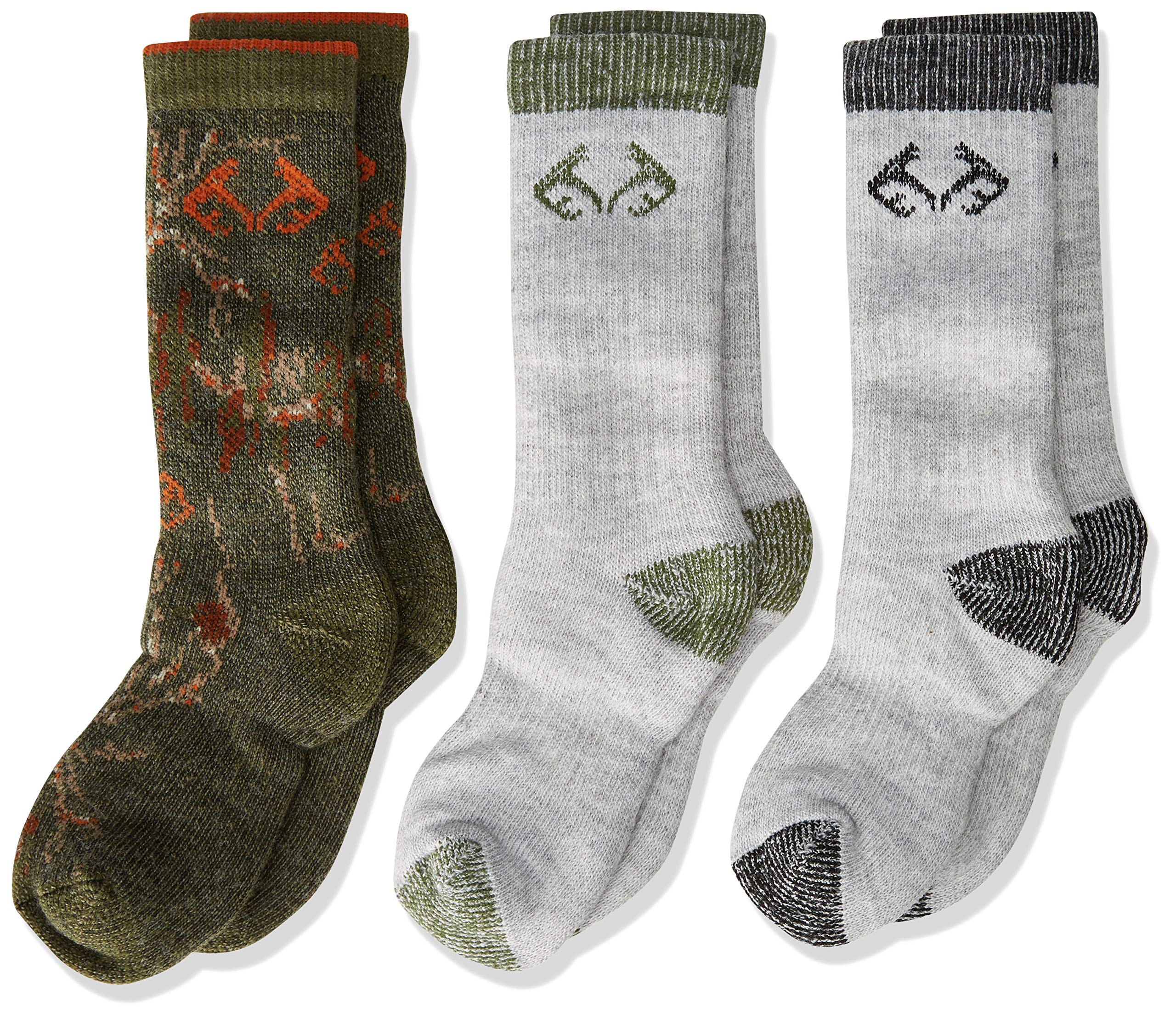 Realtree Boy's Outdoor Merino Wool Blend Camo Mid Calf Socks Gift Box (3-Pair Pack)