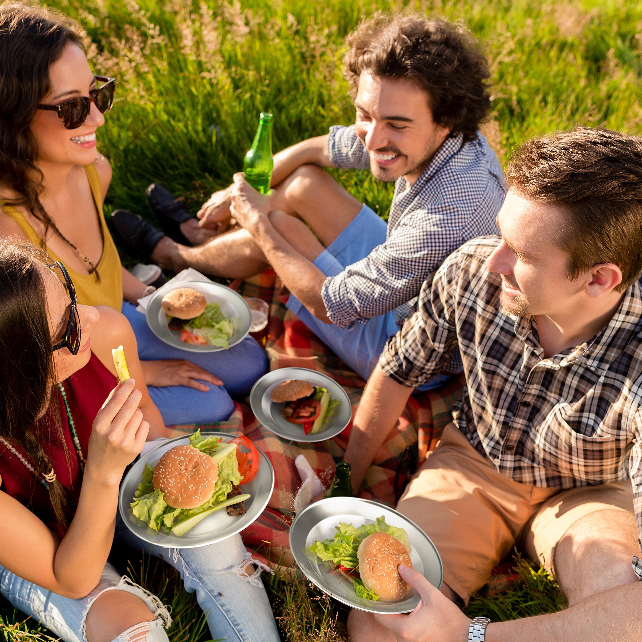 Stainless Steel Plates and Bowls Camping Set Incl. Travel Bag